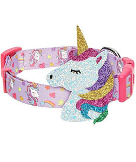 Blueberry Pet 10 Patterns Dreamy Unicorn Adjustable Dog Collar with Detachable D?cor, Small, Neck 12-16