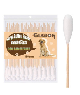 GLADOG 6 Inch Professional Large Cotton Buds for Dogs, Specially Designed Dog Cotton Buds with Bamboo Handle, Large Means Safe