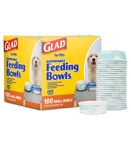 Glad for Pets Disposable Feeding Bowls Small Disposable Dog Bowls in Assorted Designs 1.75 Cup Feeding Size, 100 Count - Dog Bowls are Great for Dry and Wet Dog Food or Water