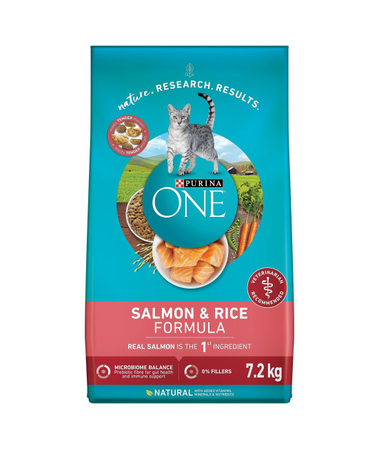 ONMOG Purina ONE Natural Dry Cat Food, Salmon and Rice 7.2kg Bag