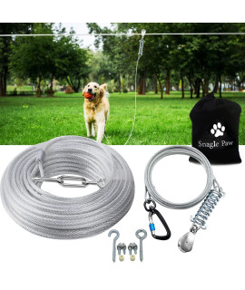 Snagle Paw Dog Tie Out Runner for Yard,Trolley System for Large Dogs, Dog Zipline Aerial Tie Out Cable 100ft with 10ft Pulley Runner Line for Dogs Up to 250lbs for Yard or Camping