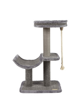 Catry Cat Tree with Scratching Post - Cozy Design of Cat Hammock and Teasing Sisal Cat Rope Invariably Allure Kitten to Stay Around This Sturdy and Easy to Assemble Cat Furniture (Classic Grey)