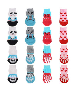 Betinyar 4 Pairs Anti-Slip Dog Socks&Cat Socks with Rubber Reinforcement, Pet Paw Protector for Hardwood Floors Indoor Wear (L)