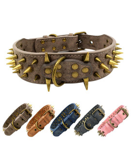 The Mighty Large Spiked Studded Dog Collar - Protect Your Dog's Neck from Bites, Durable & Stylish, for Large Dogs (Grey L)