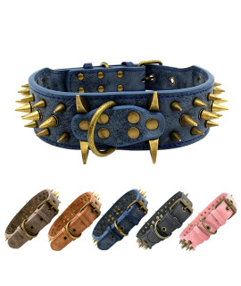 The Mighty Large Spiked Studded Dog Collar - Protect Your Dog's Neck from Bites, Durable & Stylish, for Large Dogs (Blue S)