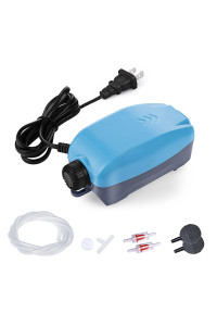 HITOP Dual Outlets Aquarium Air Pump, Whisper Adjustable Fish Tank Aerator, Quiet Oxygen Pump with Accessories for 20 to 100 Gallon (2 outlets - Blue)