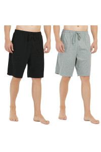 U2SKIIN 2 Pack Mens cotton Pajama Shorts, Lightweight Lounge Pant with Pockets Soft Sleep Pj Shorts for Men(BlackLight grey Mel,XL)