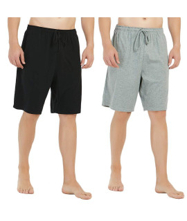 U2SKIIN 2 Pack Mens cotton Pajama Shorts, Lightweight Lounge Pant with Pockets Soft Sleep Pj Shorts for Men(BlackLight grey Mel,XL)