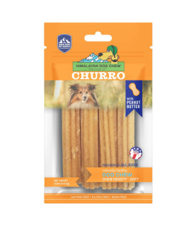 Himalayan Dog Chew Churro Yak Cheese Dog Chews, 100% Natural, Long Lasting, Gluten Free, Healthy & Safe Dog Treats, Lactose & Grain Free, Protein Rich, Real Peanut Butter Flavor, 4 Churros Per Pouch