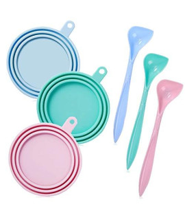 WAFJAMF Silicone Pet Can Covers,Dog Cat Food Can Lids and Spoons,Universal BPA Free,Fit Multiple Sizes Dishwasher Safe-3Pack