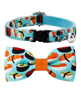 Sushi Cat Collar Bow Tie, Breakaway Safety Plastic Buckle, Bowtie Collar for Kitten (6-10)