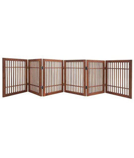 Pet Dog Gate Extra Wide Strong and Durable Freestanding Folding Acacia Wood Hardwood Portable Wooden Fence for The House Indoors or Outdoors by Urnporium (Brown Pet Gate, 6 Panel 24 Tall)