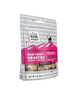 I And Love And You Hair Meow'T Hearties Cat Treats - Salmon - Grain Free, Omega 3 & 6, Prebiotics, Filler Free, 4Oz Bag
