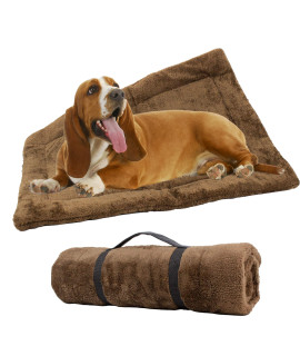 Downtown Pet Supply - Self Heated Cat Bed & Dog Crate Mat - Thermal Nap Mat - Padded and Insulated Pet Mat with Mylar Layer and Leather Handles - Brown - 35 x 22 in - Medium Dog Crate Bed