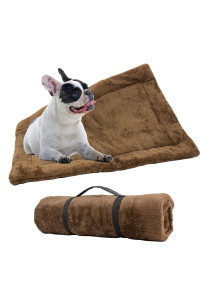 Downtown Pet Supply - Self Heated Cat Bed & Dog Crate Mat - Thermal Nap Mat - Padded and Insulated Pet Mat with Mylar Layer and Leather Handles - Brown - 29 x 20 in - Small Dog Crate Bed