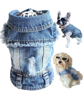 Strangefly Dog Jean Jacket, Blue Puppy Denim T-Shirt, Machine Washable Dog Clothes, Comfort and Cool Apparel, for Small Medium Dogs Pets and Cats (Dog Jeans, S)