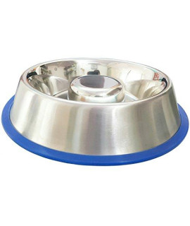 Mr. Peanut's Stainless Steel Interactive Slow Feed Dog Bowl with a Blue Silicone Base, Fun Healthy Bloat Stop Feeder (Small)