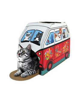 American Cat Club Cat House with Scratcher & Catnip included - Retro Van, 1 Count (Pack of 1)