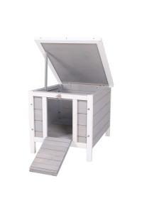 PawHut Small Wooden Rabbit Hutch, Bunny/Guinea Pig Cage, with Openable & Waterproof Roof, Gray