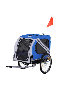 Aosom Dog Bike Trailer Pet Cart Bicycle Wagon Cargo Carrier Attachment for Travel with 3 Entrances Large Wheels for Off-Road & Mesh Screen - Light Blue/Grey