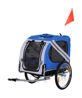 Aosom Dog Bike Trailer Pet Cart Bicycle Wagon Cargo Carrier Attachment for Travel with 3 Entrances Large Wheels for Off-Road & Mesh Screen - Light Blue/Grey