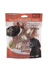 Wonder Snaxx Healthy Chews Dog Chews, Chicken Liver and Bacon Braids, Bag of 4 Chews