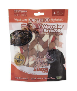 Wonder Snaxx Healthy Chews Dog Chews, Chicken Liver and Bacon Braids, Bag of 4 Chews