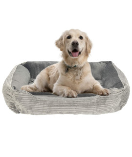 long rich Reversible Rectangle Pet Bed Dog Bed with Dog Paw Embroidery,Medium Size, Solid Gray (HCT-005-solid Gray)