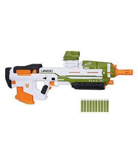 NERF Halo MA40 Motorized Dart Blaster -- Includes Removable 10-Dart clip, 10 Official Elite Darts, and Attachable Rail Riser , White