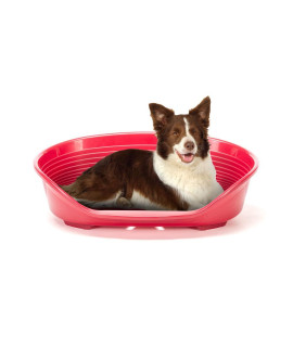 Ferplast Dog Bed, Plastic Dog Bed Large, Perforated Bottom, Anti-Slip, Comfortable Chin-Rest, Burgundy, 93,5 x 68 x h28,5 cm.