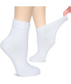 Hugh Ugoli Womens Bamboo Ankle Loose Fit Diabetic Socks, Soft, Seamless Toe, Wide Stretchy, Non-Binding Top, 3 Pairs, White, Shoe Size: 6-9