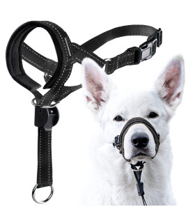 goodBoy Dog Head Halter with Safety Strap - Stops Heavy Pulling On The Leash - Padded Headcollar for Small Medium and Large Dog Sizes - Head collar Training guide Included (Size 1, Black)