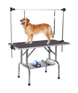 Dog Pet Grooming Table for Large Dogs Adjustable Height Heavy Duty Professional Portable Trimming Table with Arm/Noose/Mesh Tray, Maximum Capacity Up to 330 LBS, 46''/Black