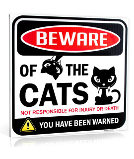 Bigtime Signs Cat Sign - Beware of Cats - Cat Decor Funny Gag Gifts for Window, Office, Bedroom Decor - Funny Cat Gifts for Indoor or Outdoor use - Best Cat Gifts For Cat Lovers and Cat Decorations