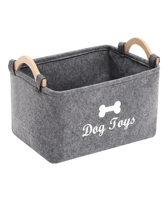 Felt pet toy box and dog toy box storage basket chest organizer - perfect for organizing pet toys, blankets, leashes and food - Dog Toy - Grey - L