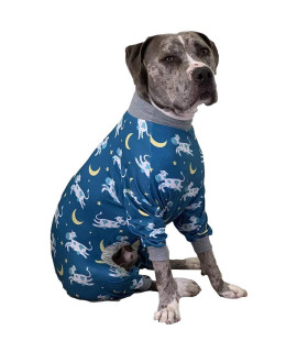 Tooth and Honey Pit Bull Pajamas/Cow Moon Star Print Dog Jumpsuit Onesie Full Coverage Lightweight Pullover Large Dog pjs
