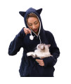 KangaKitty Cat Pouch Hoodie with Ears Cat Sweatshirt or Small Dog Pouch Hoodie Womens Long Sleeve Sweatshirt Pullover Kangaroo Hoodie Wearable Cat Carrier (Medium) Blue