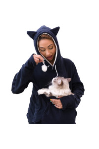 KangaKittyCat PouchHoodieCat Hoodiewith Ears Cat Sweatshirt Small Dog Pouch Hoodie Womens Long Sleeve SweatshirtPullover SweatshirtKangaroo HoodieWearable Cat Carrier(X-Large) Blue