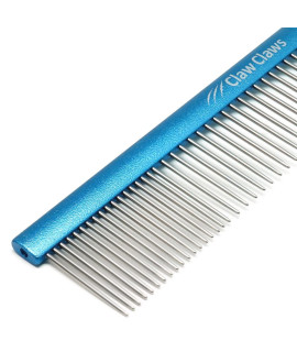 Claw Claws Comb with Oval Handle for Dogs and Cats, Removing and Shedding Matted, Tangled Hair, Metal Comb with Stainless Steel Pins, Detangling Grooming Tool, Pet Comb (Blue-20% fine pins, M)