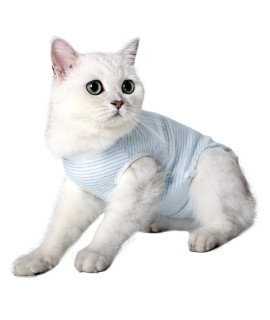 oUUoNNo Cat Wound Surgery Recovery Suit for Abdominal Wounds or Skin Diseases, After Surgery Wear, Pajama Suit, E-Collar Alternative for Cats (L, Stripe Blue)