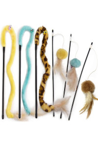 Onetour cat Feather Toys, cat Toy Wand, Teaser Wand Toy Set, cat Teaser Interactive Toy, cat Toys Funny Teaser, cat Interactive Toy for Kitten cat Having Fun Exerciser Playing (6PcS) B08599FWBY