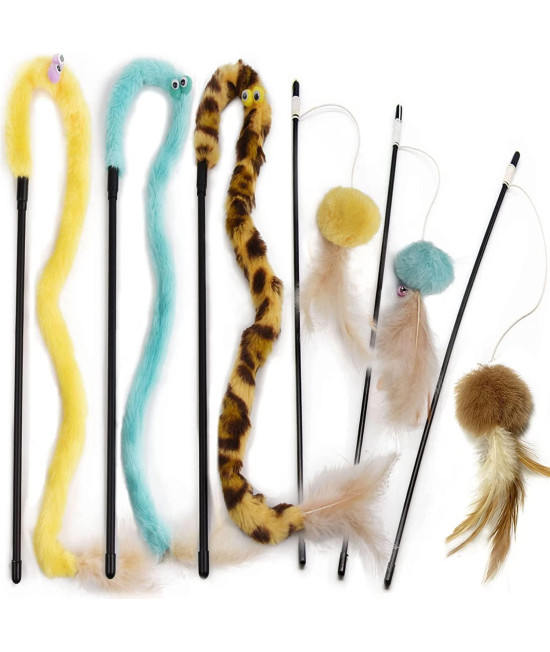 Onetour cat Feather Toys, cat Toy Wand, Teaser Wand Toy Set, cat Teaser Interactive Toy, cat Toys Funny Teaser, cat Interactive Toy for Kitten cat Having Fun Exerciser Playing (6PcS) B08599FWBY