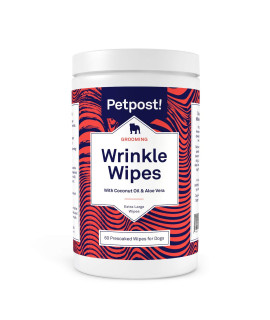 Petpost Bulldog Wrinkle Wipes for Dogs - 5 x 7 Extra Large Pads Clean Pug Wrinkles and Folds - Ultra Soft Cotton Pads in Coconut Oil Solution (Extra Large, 60 ct.)
