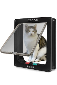 CEESC Extra Large Cat Door (Outer Size 11 x 9.8), 4 Way Locking Large Cat Door for Interior Exterior Doors, Weatherproof Pet Door for Cats & Doggie with Circumference < 24.8 (Black)