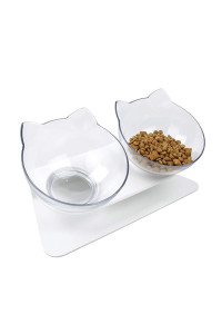 QIYADIN Tilted Raised Posture Cat Food Bowl Neck Protection Anti Vomiting 15 Degree Elevated Slanted Stand Pet Bowls for Cats and Small Dogs (Double)