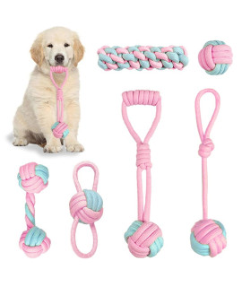 insoftb Dog Toy Interactive Chewing Rope Ball Toys Set 100% Natural Cotton Washable Durable Tug of War for Small Medium Dogs Puppies Training Playing Teeth Cleaning 6 Pack