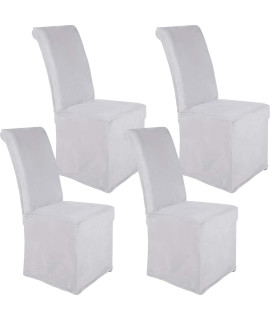 colorxy Velvet Stretch chair covers for Dining Room, Soft Removable Long Solid Dining chair Slipcovers Set of 4, Light grey
