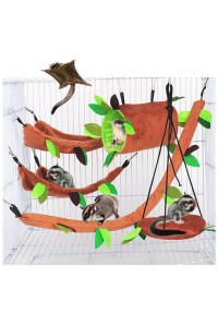 SEIS 5pcs Hamster Hanging Cage Accessories Set Leaf Wood Design Small Animal Hammock Channel Ropeway Swing for Guinea Pig Rat Birds Parrot Gerbil Sugar Glider Squirrel (5 Pcs)