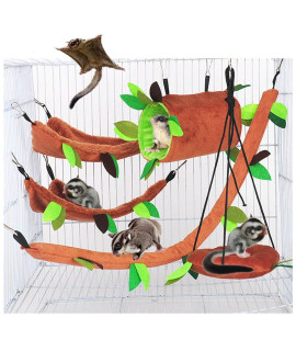 SEIS 5pcs Hamster Hanging Cage Accessories Set Leaf Wood Design Small Animal Hammock Channel Ropeway Swing for Guinea Pig Rat Birds Parrot Gerbil Sugar Glider Squirrel (5 Pcs)
