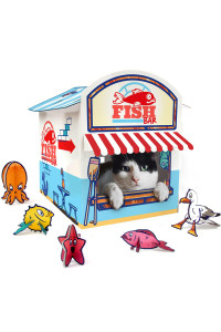 Suck UK Cat Kiosk Play House Cat Toys Cardboard Cat House Cat Accessories Cat Play House Cardboard House Kitten Accessories Cat Den Cat Hideaway with Cardboard 3D Toys
